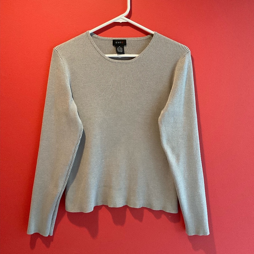 Evie Gray Crewneck Ribbed Sweater Size XL